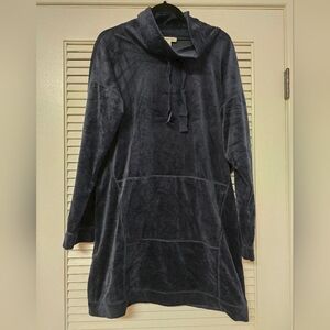 Max Studio - Navy Velour Long-Sleeve Relaxed-Fit Dress With Front Pocket